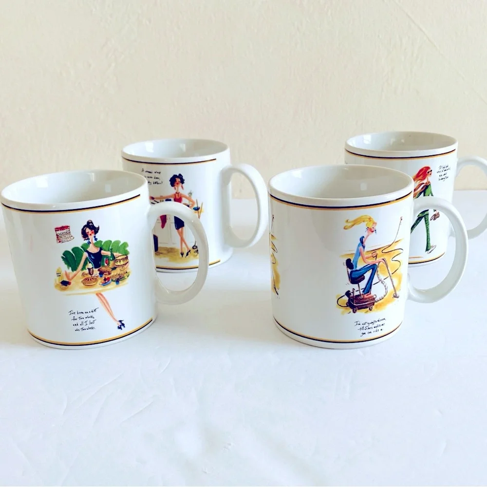 Sakura Spring Cleaning Coffee Mugs Cup Set of 4 Stoneware Humorous Novelty Gifts